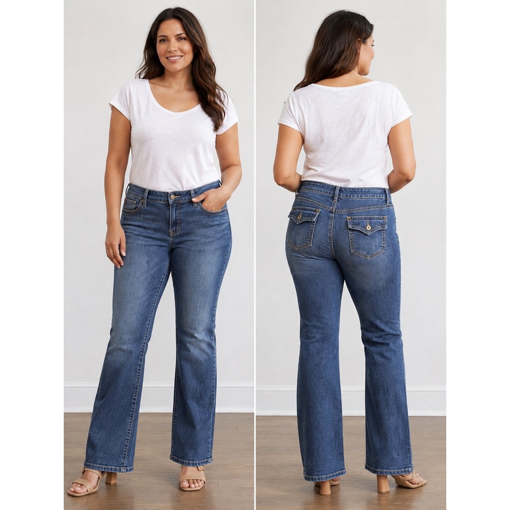Apt 9 Womens Blue Bootcut Jeans Size 16 Medium Wash Button Flap Pockets